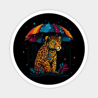 Leopard Rainy Day With Umbrella Magnet